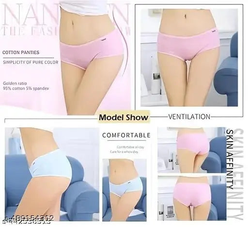 Vichip Best Quality New Arrival Cotton Blend Women Multicolor Hipster Panties (Pack of 3)