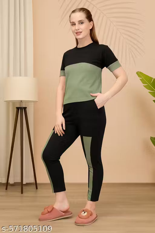 Women's Round Neck Short Sleeve Night Dress | Pajama Set | Comfortable Sleepwear | Casual Wear | Everyday Stylish Tracksuit & Gymwear