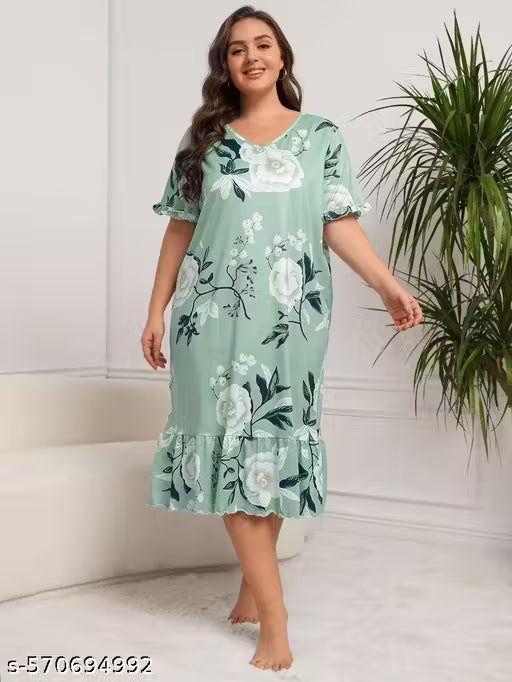 Women's Trendy Printed Short And Long Nighty -Nightgown-Maxi Dress-Nightwear and Night Dress