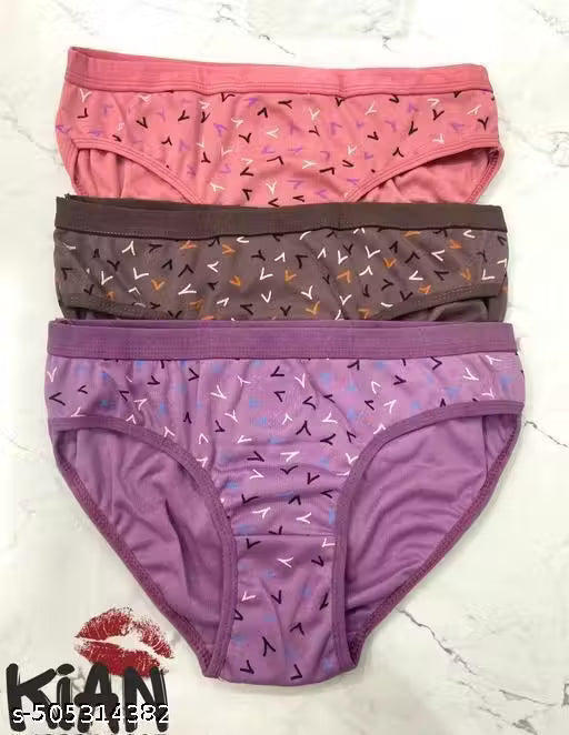 Pack of 3 pure cotton briefs for women and girls for every day use comfortable multicoloured pantys