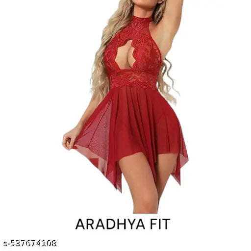 Aradhya Fit Women & Girl's Lace & Spandex Floral Baby doll Sleepwear Lingerie Night Dress and Special Night Honeymoon Lingerie Set For Women .