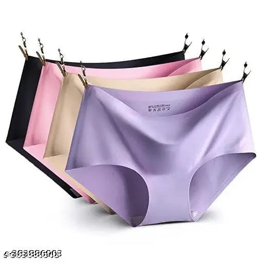 Pritty Touch Women Panties Seamless Panties Silk Mid Waist Underwear for Female Girls Pack Of 4 (Assorted) Multicolor