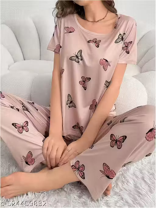 Women Printed Co-Ords Set Night Suit And Night Dress