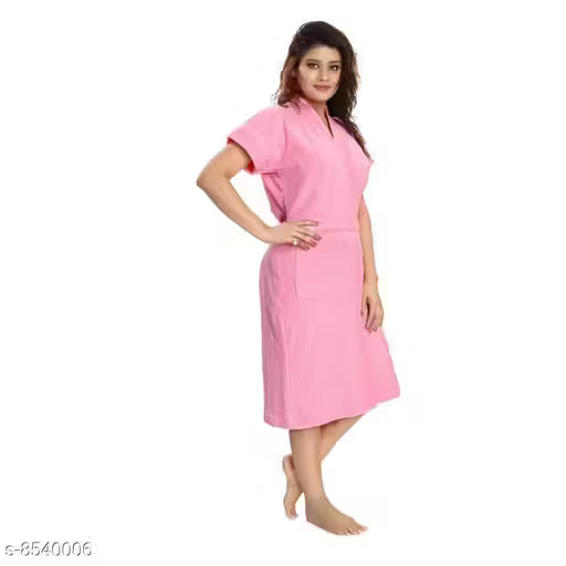 Meepo Terry Cotton Bathrobes For Women Free Size Fit Upto 42 Inches Chest Size - Baby Pink