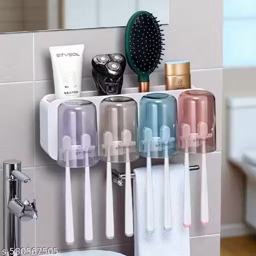 Stysol Toothbrush Holder Wall Mounted Multifunction Bathroom Suit Family Mouthwash Cup Set Bathroom Storage Rack