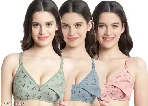 Pasqualina Women's Cotton Non-Padded Premium Maternity/Feeding Bra (Pack of 3 Pieces)