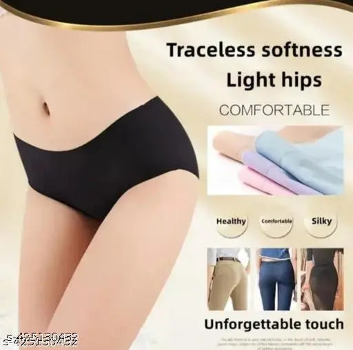 LIECRY ART PACK OF 3 Women Cotton Seamless Panty Womens Silk Panties Women Hipster Panties Medium Waist Briefs Panty