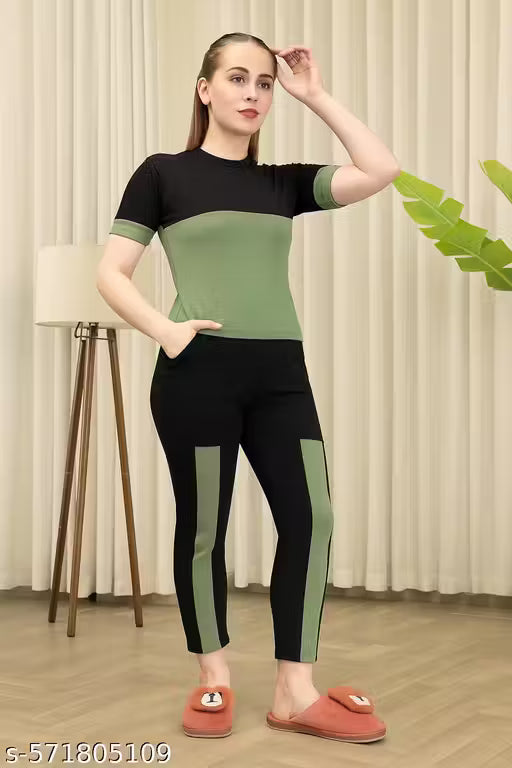 Women's Round Neck Short Sleeve Night Dress  | Pajama Set | Comfortable Sleepwear | Casual Wear | Everyday Stylish Tracksuit & Gymwear