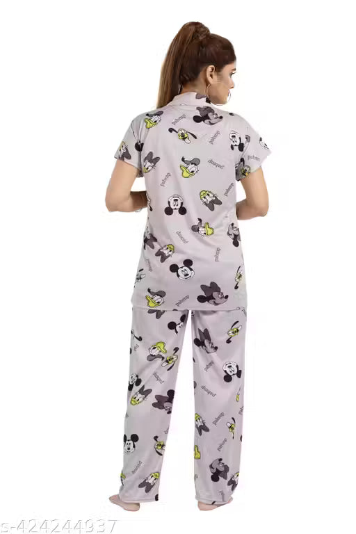 Sighma Trede Trending Print Night Suite For Womens And Girls - Shirt And Payjama set - top and payjama set - womens letest co-ord set