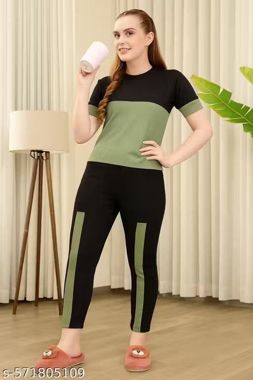 Women's Round Neck Short Sleeve Night Dress  | Pajama Set | Comfortable Sleepwear | Casual Wear | Everyday Stylish Tracksuit & Gymwear