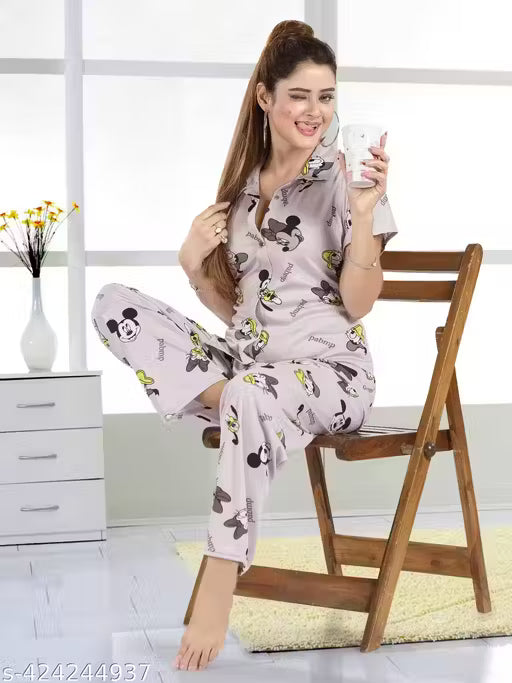 Sighma Trede Trending Print Night Suite For Womens And Girls - Shirt And Payjama set - top and payjama set - womens letest co-ord set