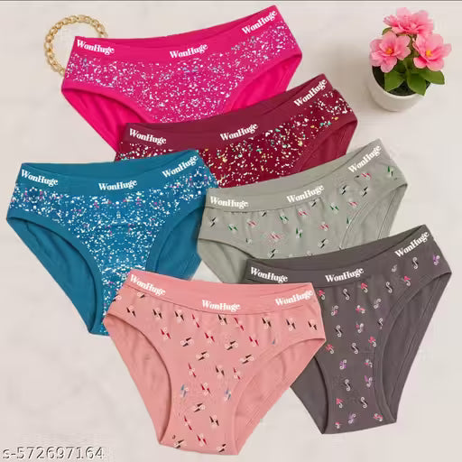 Combo Pack of 6 Cotton Panties for Women & Girls | Bikini Fit Hipster | Stylish Printed Innerwear | Mid Waist Daily Use Ladies Underwear