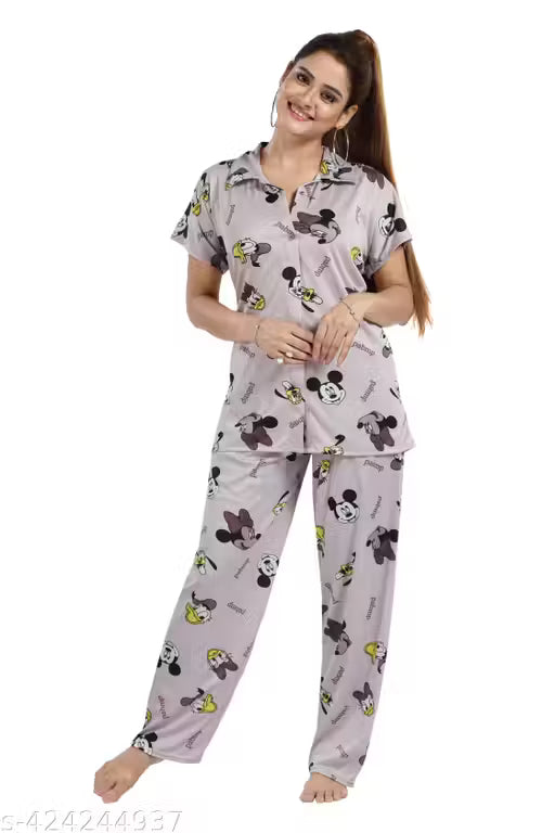 Sighma Trede Trending Print Night Suite For Womens And Girls - Shirt And Payjama set - top and payjama set - womens letest co-ord set