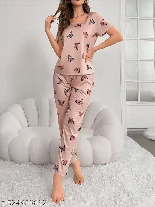 Women Printed Co-Ords Set Night Suit And Night Dress