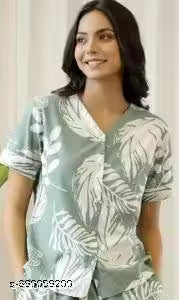 Women's Night Dress | Printed Soft Cotton Night Suit for Adults |Beach Wear Short Pajama Set