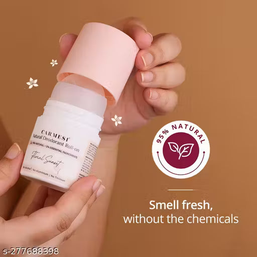 Carmesi Natural UnderArms Roll On Deodorant for Women | 95% Natural + 5% Essential Ingredients | For Fresh Underarms All Day | No Alcohol & Aluminium | Floral Sunset | 50 ml (Pack of 2)