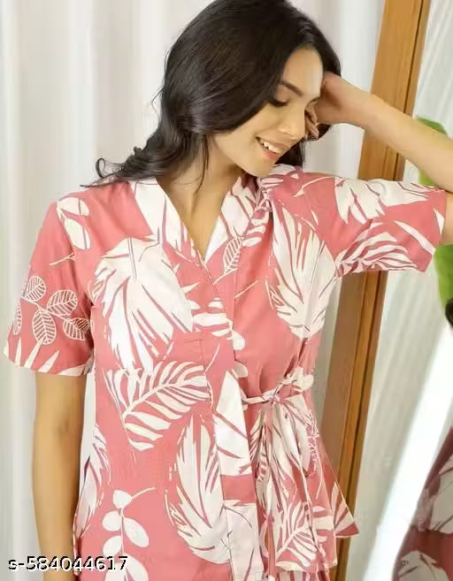 Women's Night Dresses | Printed Soft Cotton Night Suit for Adults | Beach Wear Pajama Set