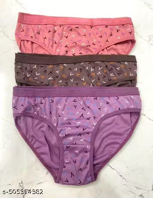 Pack of 3 pure cotton briefs for women and girls for every day use comfortable multicoloured pantys