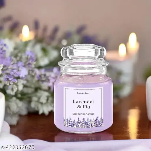 Scented Organic Soy Wax Yankee Jar Candle | Luxury Aroma Therapy Yankee Jar | Scented Candles for Home Decor Gift Set | Fragrance-Lavender & fig, Purple