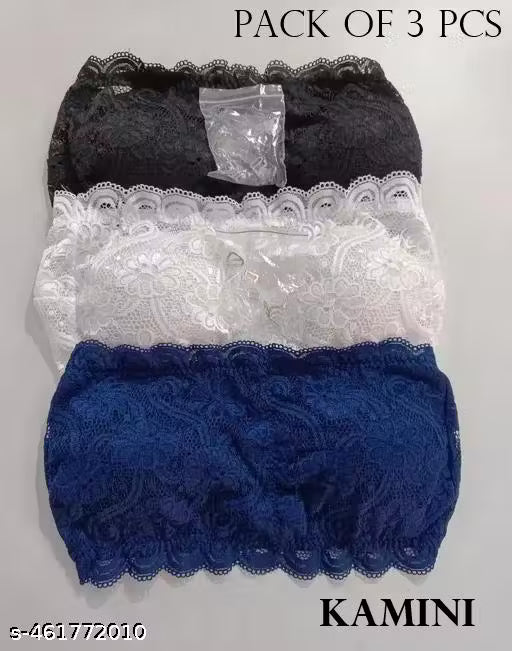 Women Fancy Stylish Women Tube Lightly Padded Bra With Straps Pack of 3 PCS