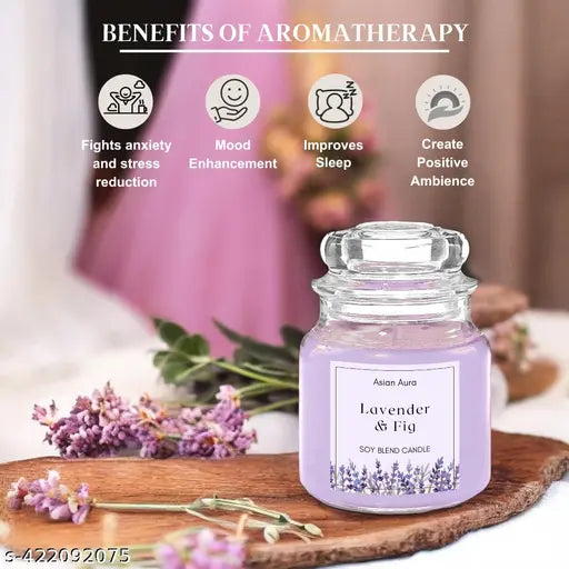 Scented Organic Soy Wax Yankee Jar Candle | Luxury Aroma Therapy Yankee Jar | Scented Candles for Home Decor Gift Set | Fragrance-Lavender & fig, Purple