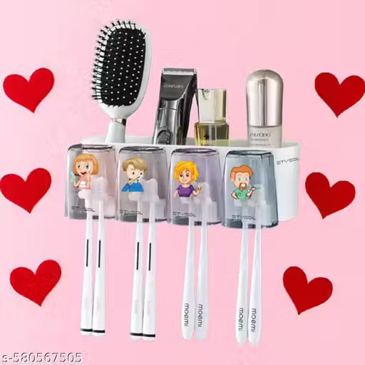 Stysol Toothbrush Holder Wall Mounted Multifunction Bathroom Suit Family Mouthwash Cup Set Bathroom Storage Rack