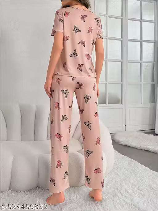 Women Printed Co-Ords Set Night Suit And Night Dress