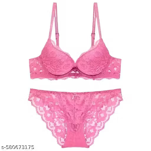 Sexy Pink Lace Lingerie Set – Elegant Sheer Transparent Babydoll Nightwear with Matching Panty | Bridal Honeymoon Wedding Night Dress & Romantic Sleepwear Bra and Panty Set