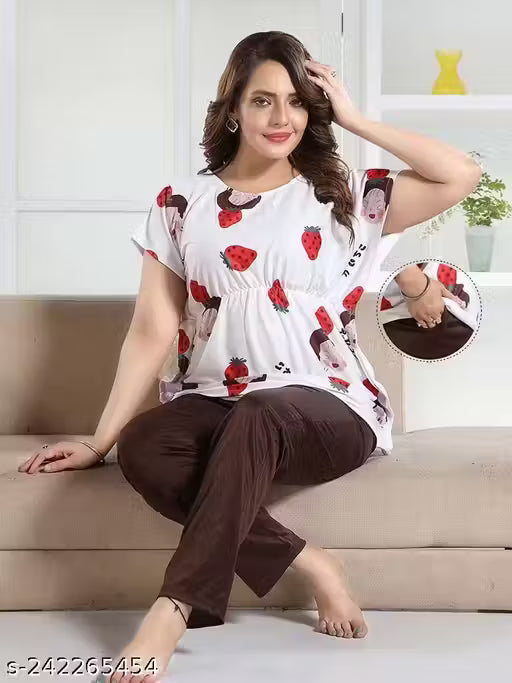 VANIA'S GRACE WOMEN IMPORTED PRINTED LYCRA KAFTAAN NIGHT-SUIT SET