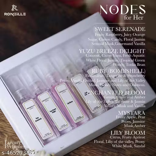Ronzille Luxe Women Eau De Perfume Enchanted Bloom Eau, Lily Bloom, Mystara, Ruby, Yuzu Breeze, Sweet Serenade- 48ml(Set of 6)