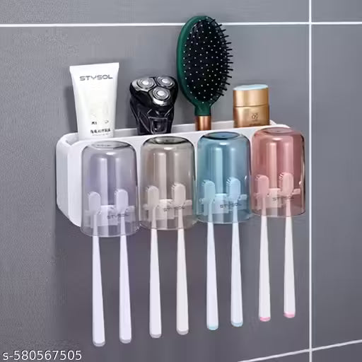 Stysol Toothbrush Holder Wall Mounted Multifunction Bathroom Suit Family Mouthwash Cup Set Bathroom Storage Rack