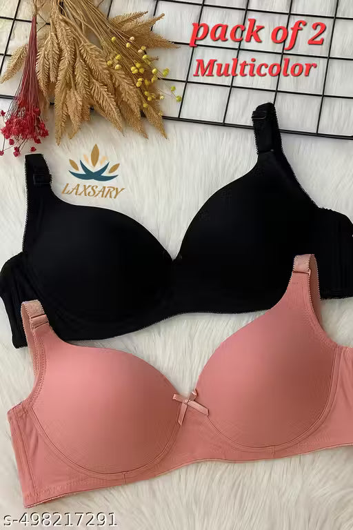 FANCY Women's Lycra Padded Non-Wired Regular Bra Combo (Pack of 2) (Colour can be Different )