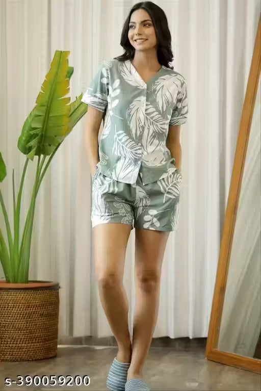 Women's Night Dress | Printed Soft Cotton Night Suit for Adults |Beach Wear Short Pajama Set