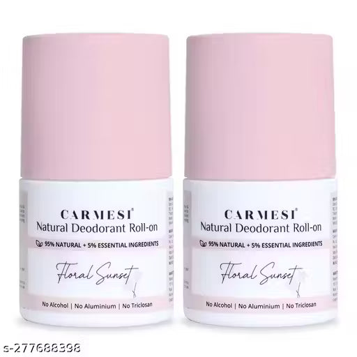 Carmesi Natural UnderArms Roll On Deodorant for Women | 95% Natural + 5% Essential Ingredients | For Fresh Underarms All Day | No Alcohol & Aluminium | Floral Sunset | 50 ml (Pack of 2)