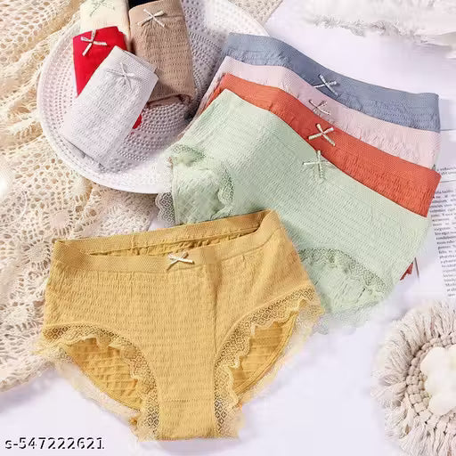 Ultra Soft Cotton Women’s Panty Combo with Lace – Breathable Fit (Pack of 3)